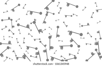 Many Grey Keys of Different Size on White Background