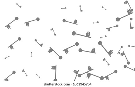 Many Grey Keys of Different Size on White Background