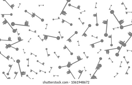 Many Grey Keys of Different Size on White Background