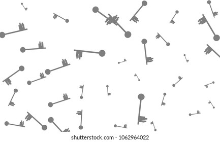 Many Grey Keys of Different Size on White Background