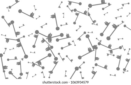 Many Grey Keys of Different Size on White Background