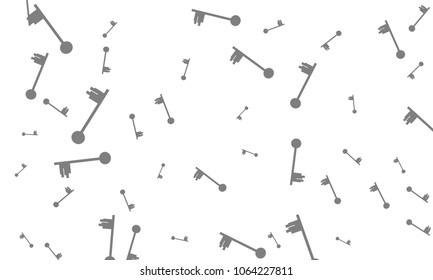 Many Grey Keys of Different Size on White Background