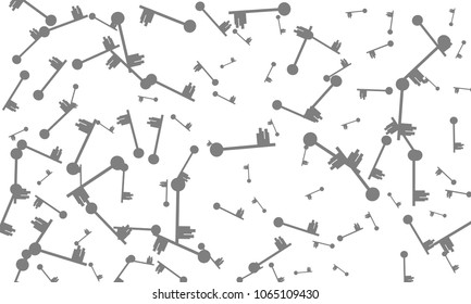 Many Grey Keys of Different Size on White Background