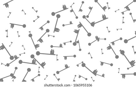 Many Grey Keys of Different Size on White Background
