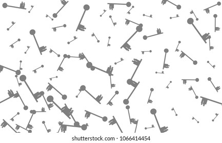 Many Grey Keys of Different Size on White Background