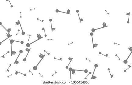 Many Grey Keys of Different Size on White Background