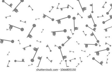 Many Grey Keys of Different Size on White Background