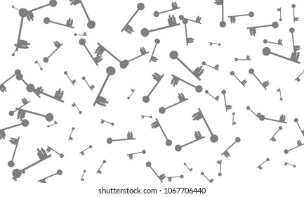 Many Grey Keys of Different Size on White Background