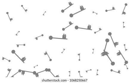Many Grey Keys of Different Size on White Background