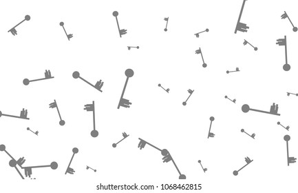 Many Grey Keys of Different Size on White Background