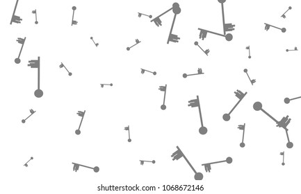 Many Grey Keys of Different Size on White Background