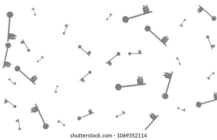 Many Grey Keys of Different Size on White Background