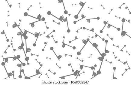 Many Grey Keys of Different Size on White Background