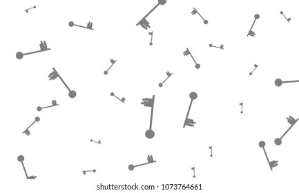Many Grey Keys of Different Size on White Background