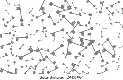 Many Grey Keys of Different Size on White Background