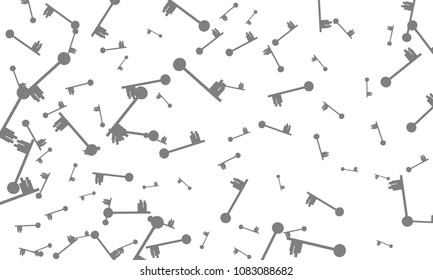 Many Grey Keys of Different Size on White Background