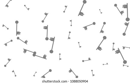 Many Grey Keys of Different Size on White Background