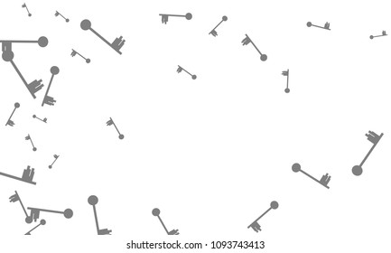 Many Grey Keys of Different Size on White Background