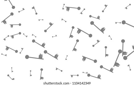 Many Grey Keys of Different Size on White Background