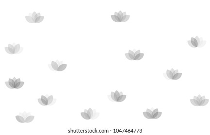 Many Grey Lotuses of Different Opacity on White Background