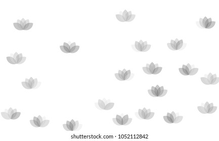 Many Grey Lotuses of Different Opacity on White Background