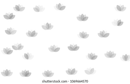 Many Grey Lotuses of Different Opacity on White Background