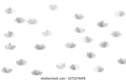 Many Grey Lotuses of Different Opacity on White Background