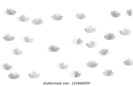 Many Grey Lotuses of Different Opacity on White Background