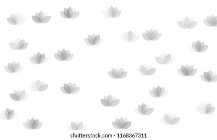 Many Grey Lotuses of Different Opacity on White Background