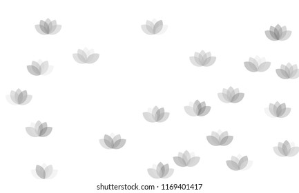 Many Grey Lotuses of Different Opacity on White Background