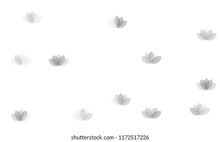 Many Grey Lotuses of Different Opacity on White Background