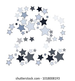 Many Grey Stars of Different Color Tone and Size on White Background