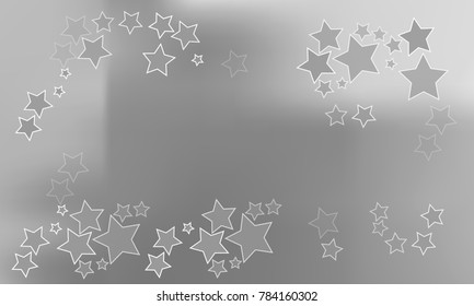 Many Grey Stars of Different Color Tone and Size with Empty Space in the Center on the Image on Grey Gradient Background