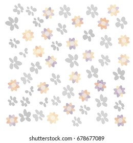 Many Grey, Yellow, Red and Blue Flowers on White Background