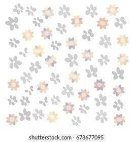 Many Grey, Yellow, Red and Blue Flowers on White Background