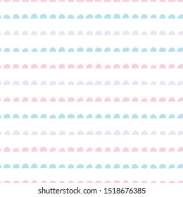 Many half circles. Vector seamless pattern in scandinavian style. Yellow, blue, pink, purple.  Handdrawn with paintbrush. For printing on fabric paper. Simple abstract graphic surface pattern design.
