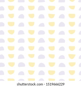 Many half circles. Vector seamless pattern in scandinavian style. Yellow, blue, pink, purple.  Handdrawn with paintbrush. For printing on fabric paper. Simple abstract graphic surface pattern design.
