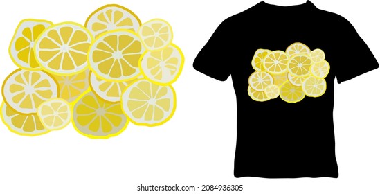 Many halves of yellow lemons vector illustration design, ready for printing on a t-shirt, clothes, poster and other purposes.