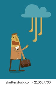 Many hand from cloud would join with businessman