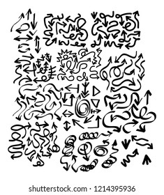 many hand drawn arrows set on a white background. Vector art.