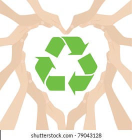 Many hand make to heart recycle