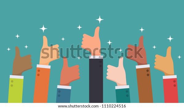 Many hand thumbs up good feedback from
ethnic group business people concept
vector