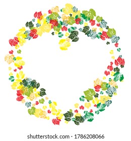 Many handmade ink leaves stamps scattered on white background. Monochrome artistic floral collection. seamless pattern, colorful background. original creative illustration. 
