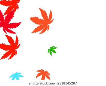 Many handmade ink leaves stamps scattered on white background.   Forest Design, Nature Elements. Ecology Vector Illustration.