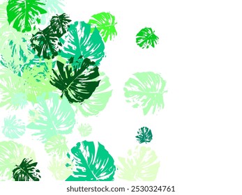 Many handmade ink leaves stamps scattered on white background.  Leaves dancing in the autumn wind