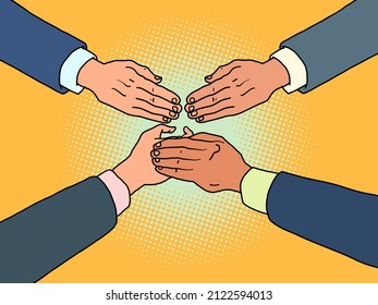 many hands are connected, unity and cooperation, friendship and union