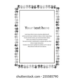 Many hands frame. Grayscale card