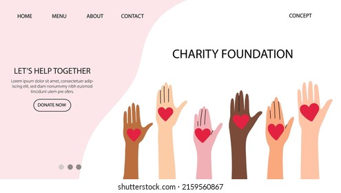 Many hands with hearts. Charity and donation concept concept. Non-profit organizations and humanitarian aid visualization.