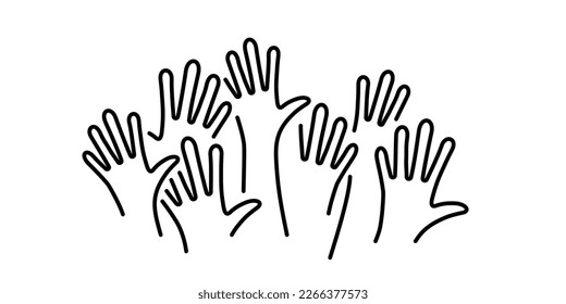 Many hands up icon over white illustration