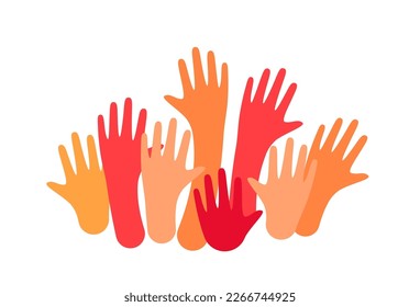 Many hands up icon over white illustration